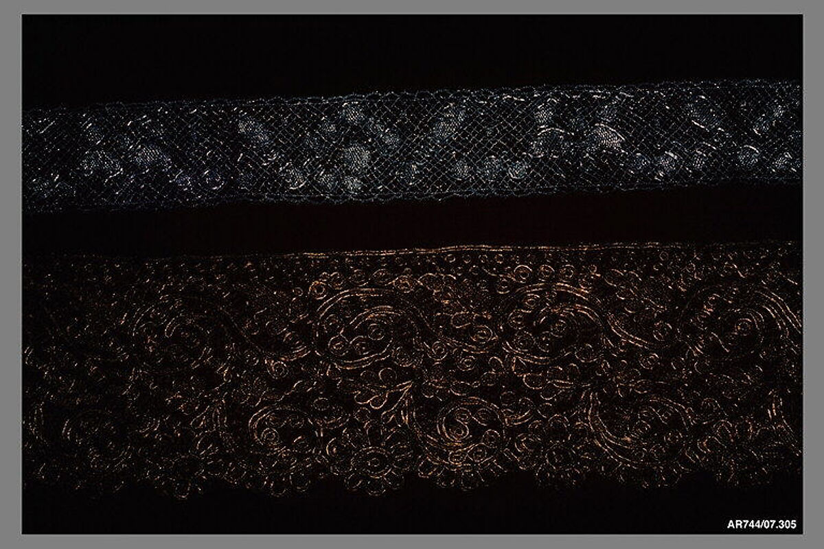 Fragment, Metal thread, bobbin lace, Italian or Spanish
