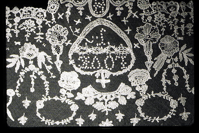 Piece, Cotton and linen, applied, British