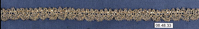 Fragment, Metal thread, bobbin lace, Italian 