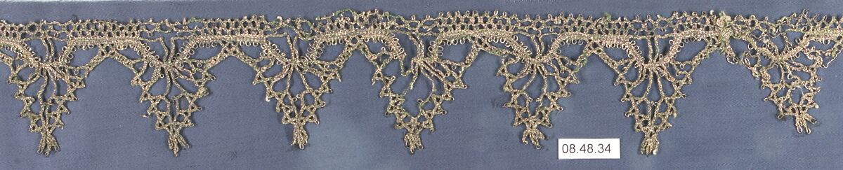 Fragment, Silk and metal thread, bobbin lace, Italian