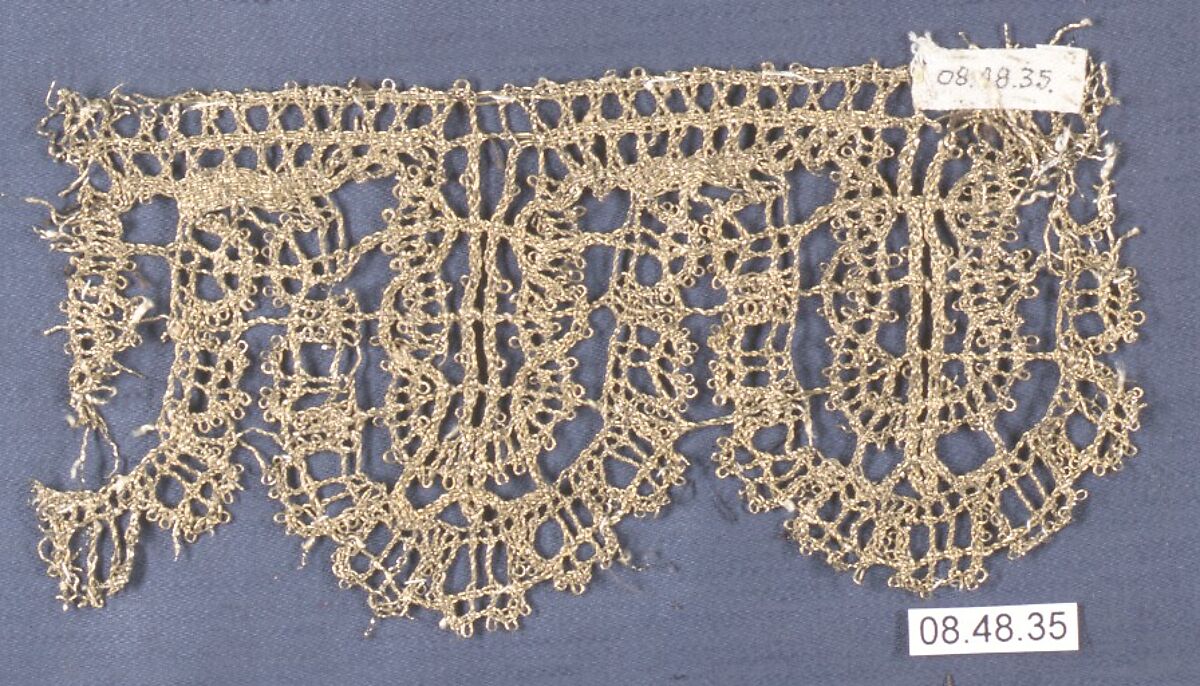 Fragment, Metal thread, bobbin lace, Italian