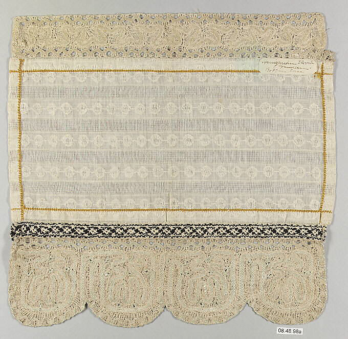 Detail from a cap, Muslin and silk thread; bobbin lace, Hungarian 