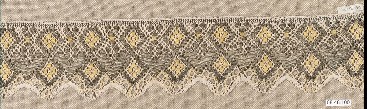 Edging, Cotton and metal thread, bobbin lace, Hungarian-Slovak