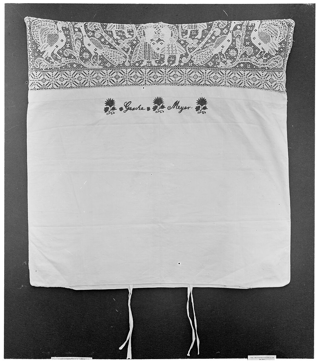 Pillow slip, Embroidered net, German 