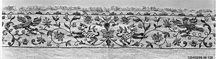 Towel, Silk and metal thread on linen, Italian 