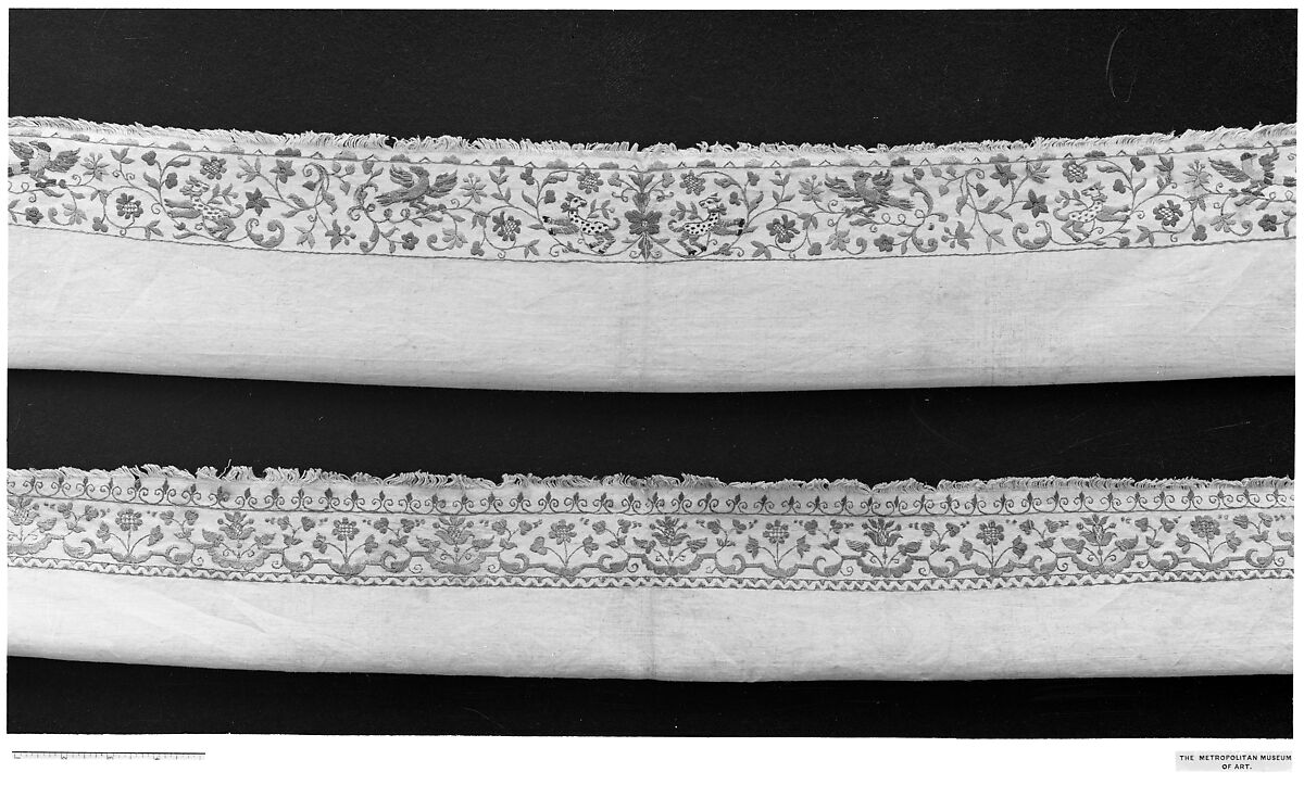 Towel, Silk and metal thread on linen, Italian