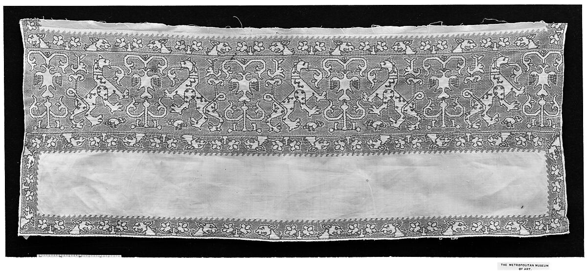 End of a tablecloth, Silk on linen, Italian, Sicily or Spanish 