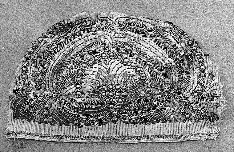 Cap crown, Silk and metal thread, German
