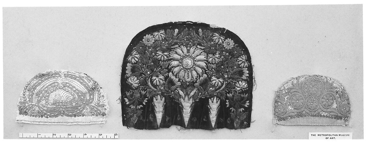 Cap crown, Silk and metal thread, German