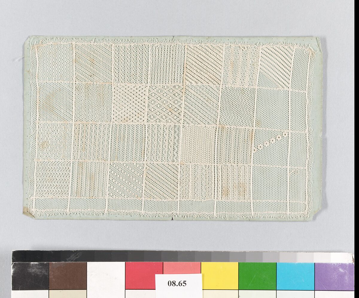 Lace sampler, Embroidered net, British
