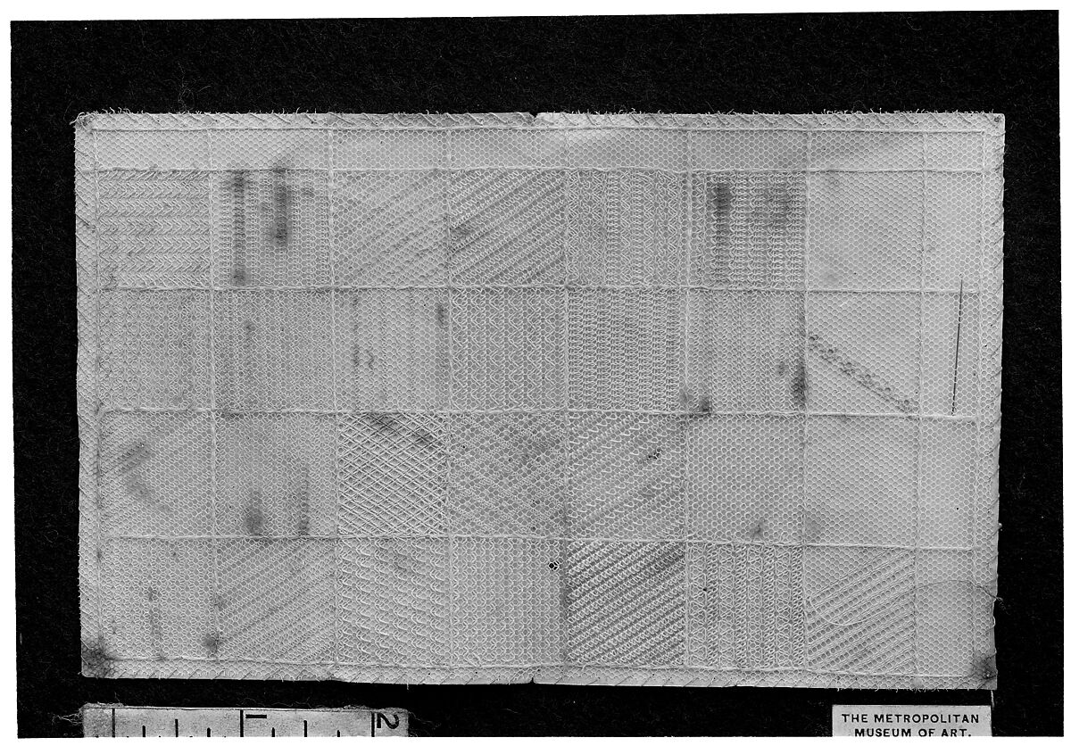 Lace sampler, Embroidered net, British