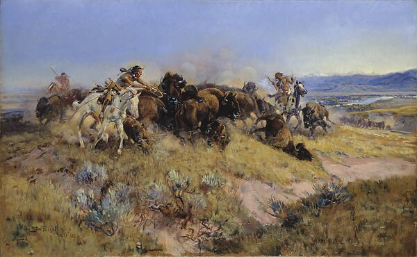 Buffalo Hunt [No. 40], Charles M. Russell (American, St. Louis, Missouri 1864–1926 Great Falls, Montana), Oil on canvas, American 