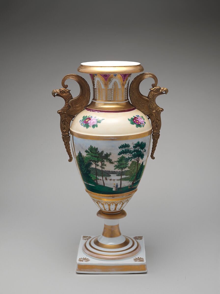 Vase, Tucker Factory (1826–1838), Porcelain, brass, American 