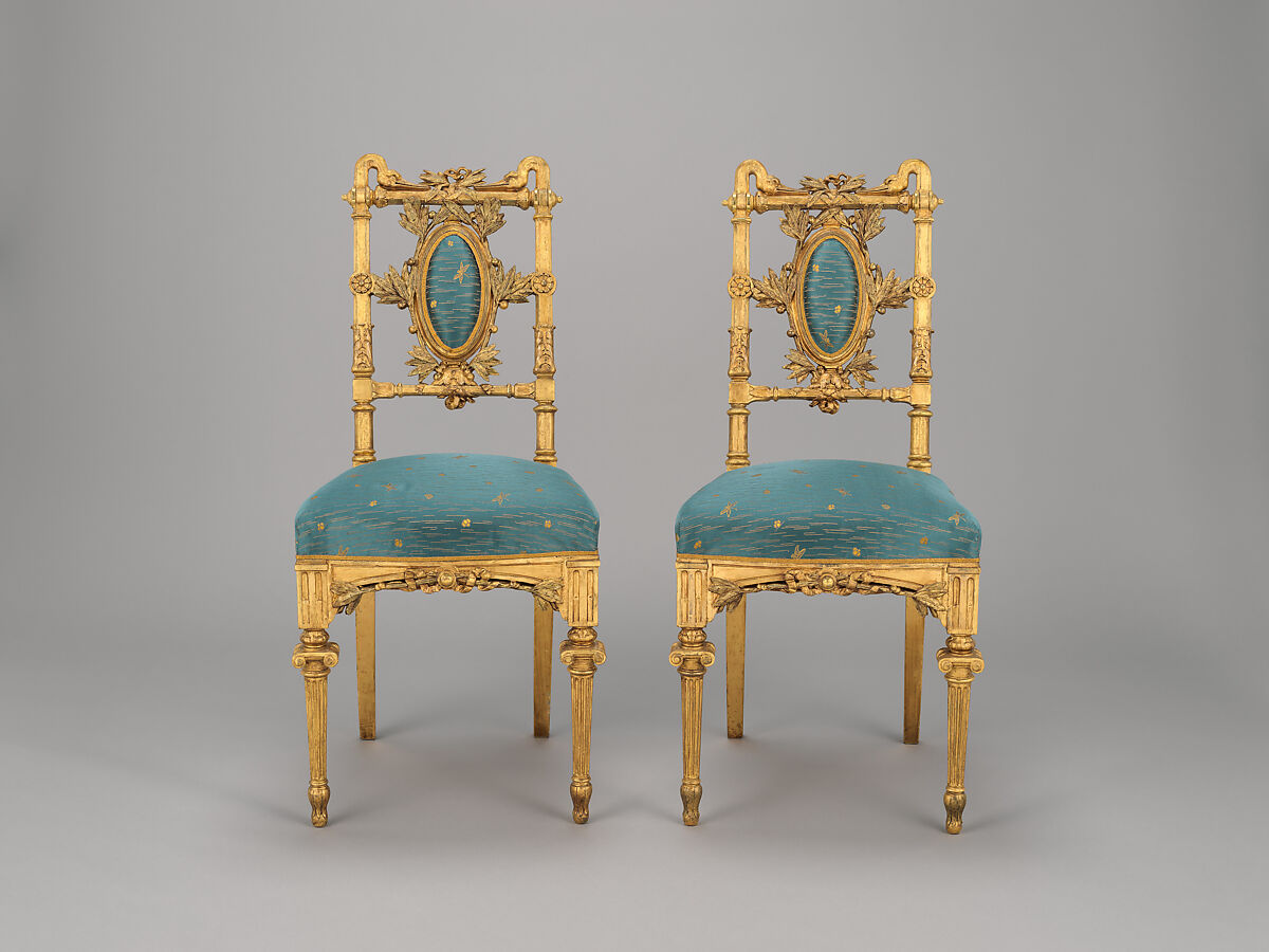 Side chair, Herter Brothers (German, active New York, 1864–1906), Gilded wood and reproduction upholstery, American