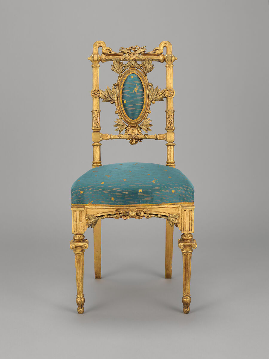 Side chair, Herter Brothers (German, active New York, 1864–1906), Gilded wood and reproduction upholstery, American 