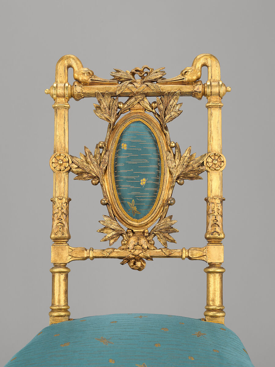 Side chair, Herter Brothers (German, active New York, 1864–1906), Gilded wood and reproduction upholstery, American
