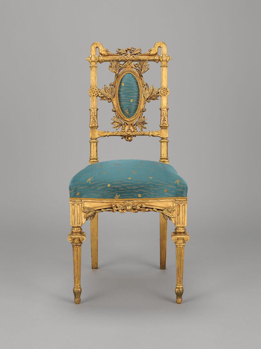 Side chair, Herter Brothers (German, active New York, 1864–1906), Gilded wood and reproduction upholstery, American 