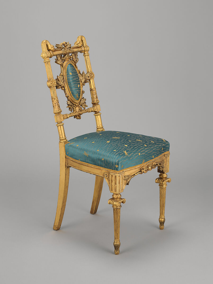 Side chair, Herter Brothers (German, active New York, 1864–1906), Gilded wood and reproduction upholstery, American