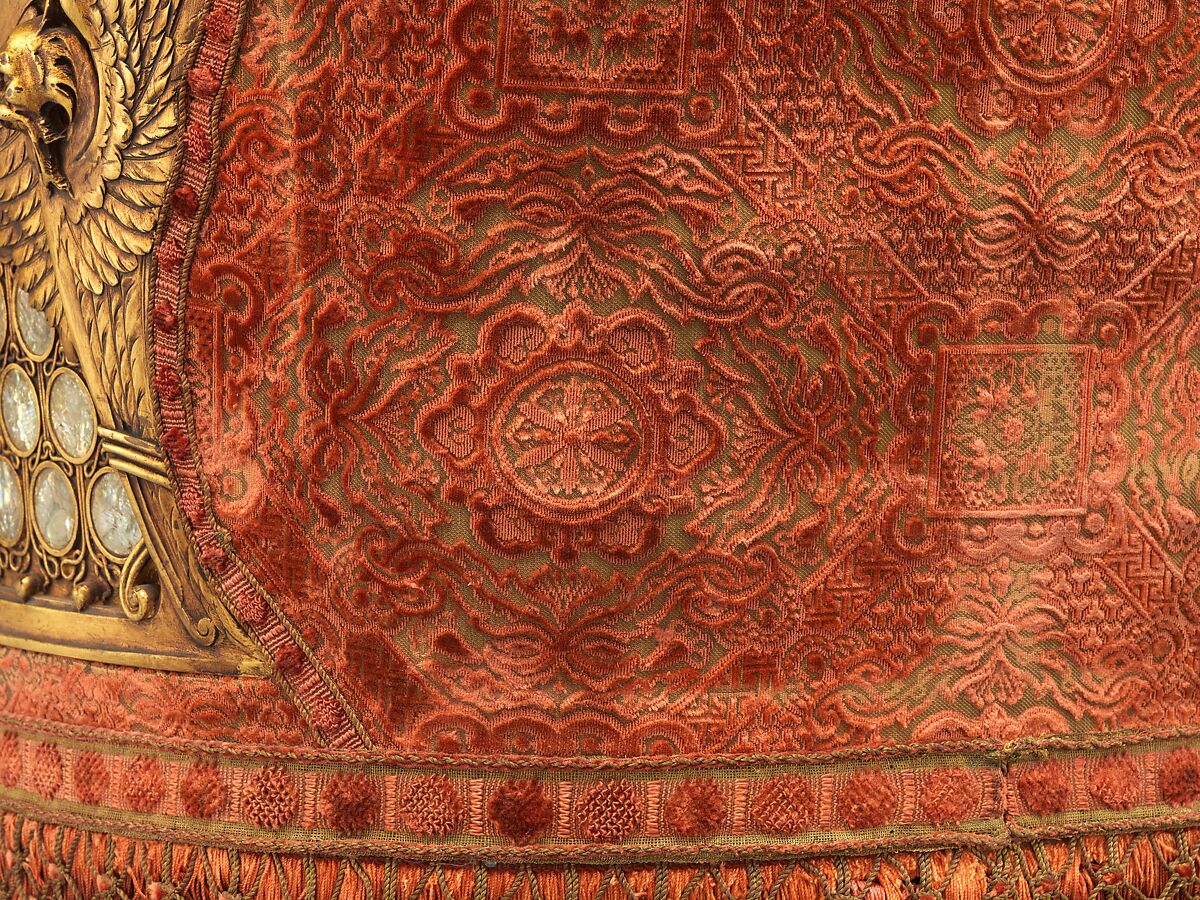 Armchair, Herter Brothers (German, active New York, 1864–1906), Gilded wood, mother-of-pearl, and original silk velvet upholstery, American