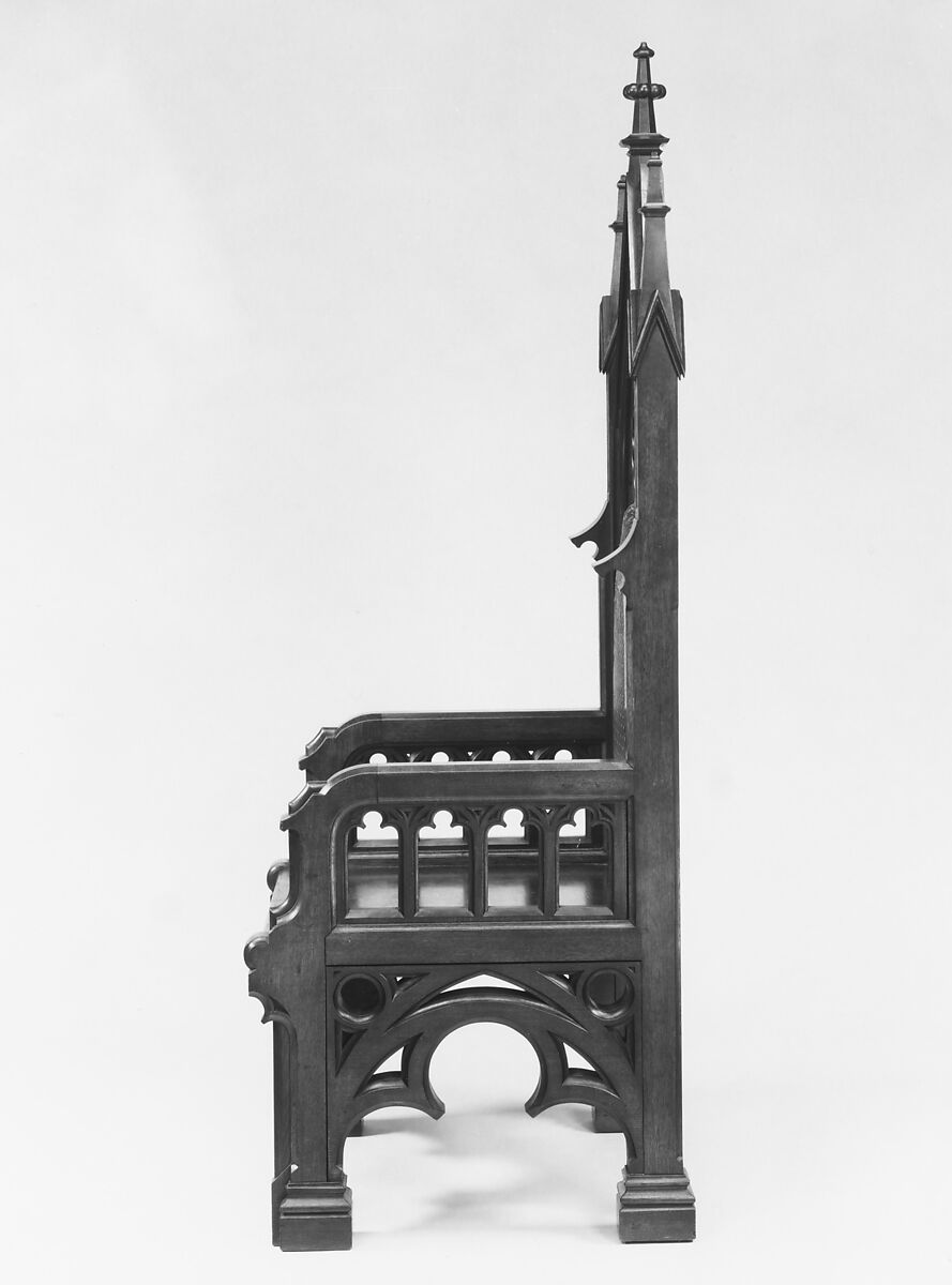 Armchair, Possibly Gustave Herter (1830–1898), Walnut, original leather, modern velvet cushion, American