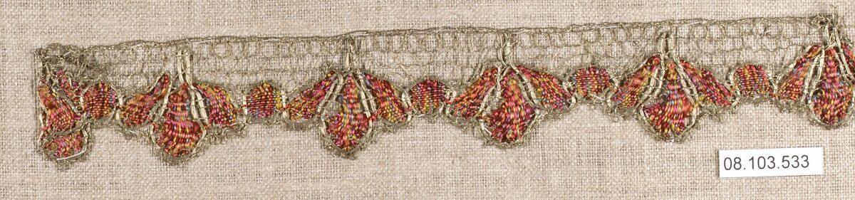 Piece, Silk and metal thread, bobbin lace, French