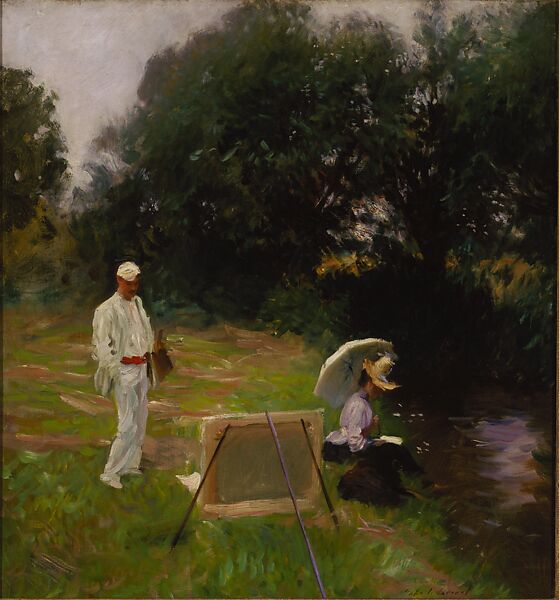 Dennis Bunker Painting at Calcot, John Singer Sargent (American, Florence 1856–1925 London), Oil on canvas, American 