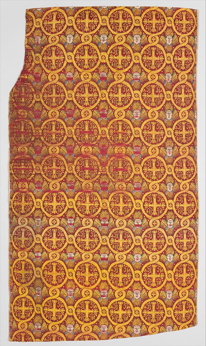 Silk textile with Seraphim and Crosses, Silk, lampas weave (ground in satin, pattern in twill), Ottoman 