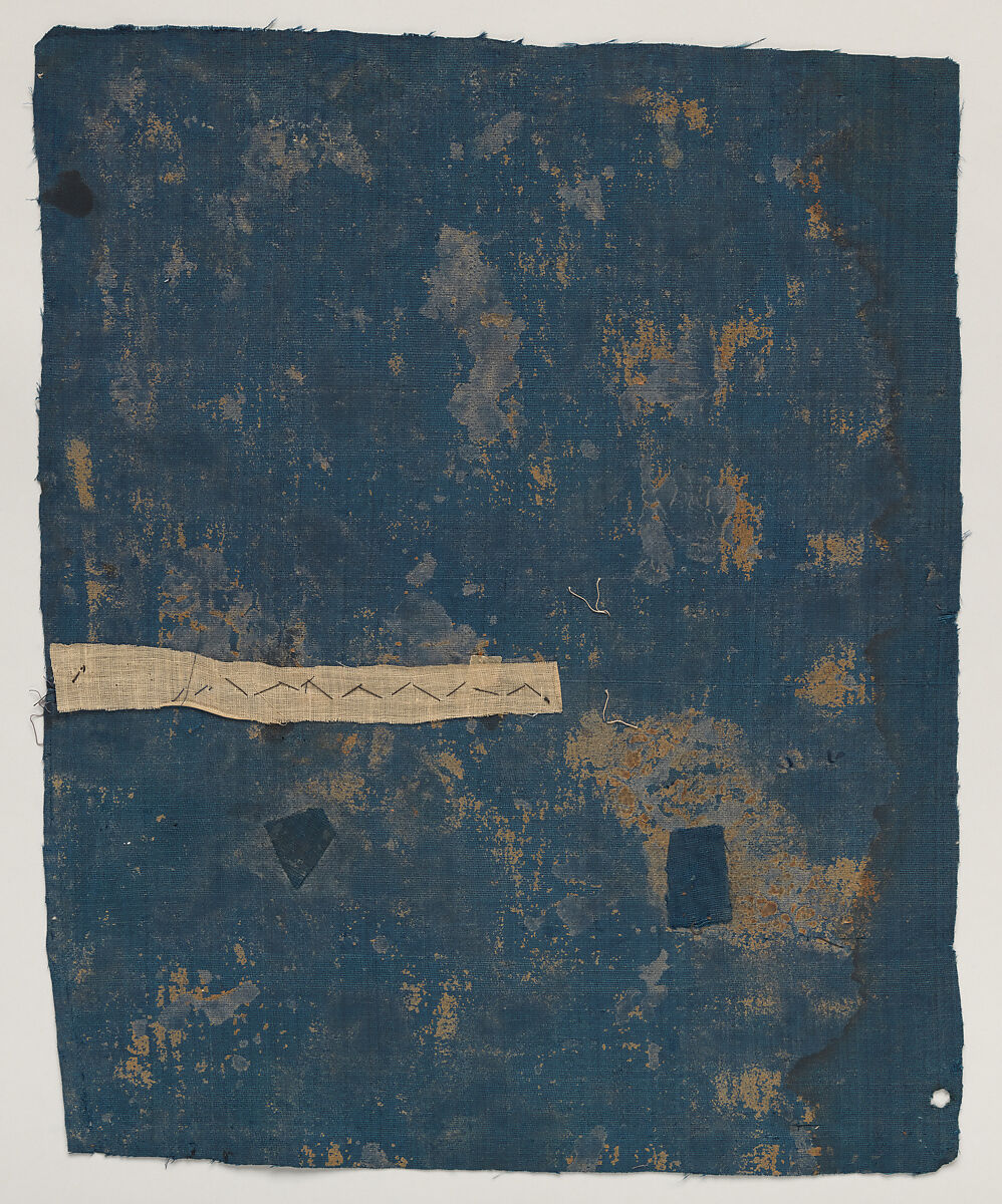 Piece, Cut voided velvet on satin foundation weave (warp: silk dyed in dark blue, reeled, no twist/S plied, 9 per cm; warp pile: silk dyed in dark blue, reeled, no twist/no ply; weft: silk dyed in dark blue, reeled, no twist/no ply, 25-29 per cm), Italian