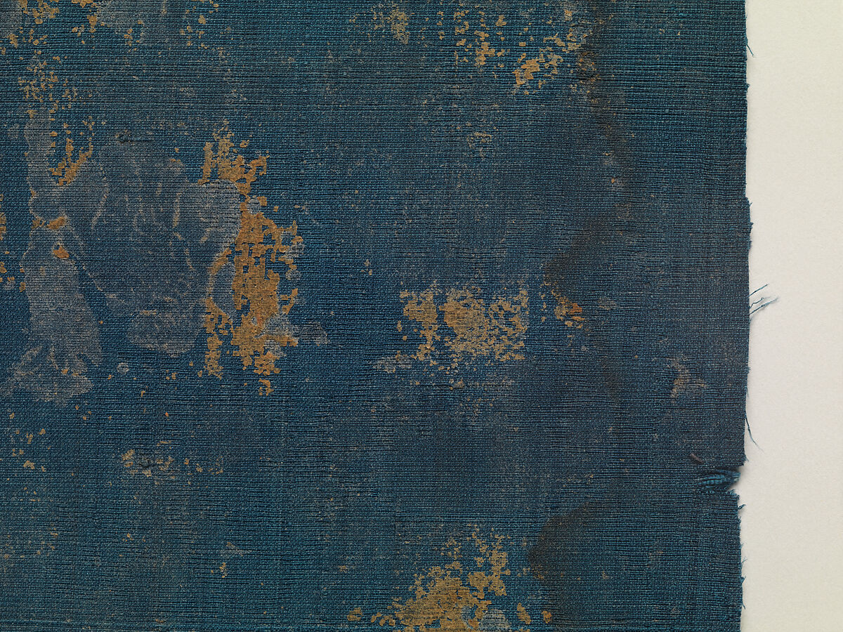 Piece, Cut voided velvet on satin foundation weave (warp: silk dyed in dark blue, reeled, no twist/S plied, 9 per cm; warp pile: silk dyed in dark blue, reeled, no twist/no ply; weft: silk dyed in dark blue, reeled, no twist/no ply, 25-29 per cm), Italian