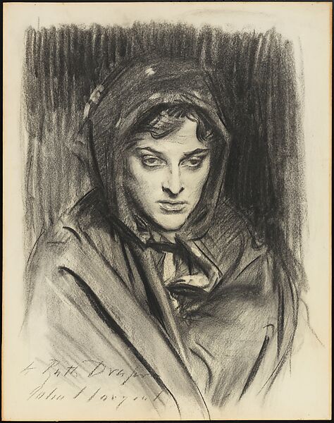 Ruth Draper as a Dalmation Peasant, John Singer Sargent (American, Florence 1856–1925 London), Charcoal pencil on paper, American 