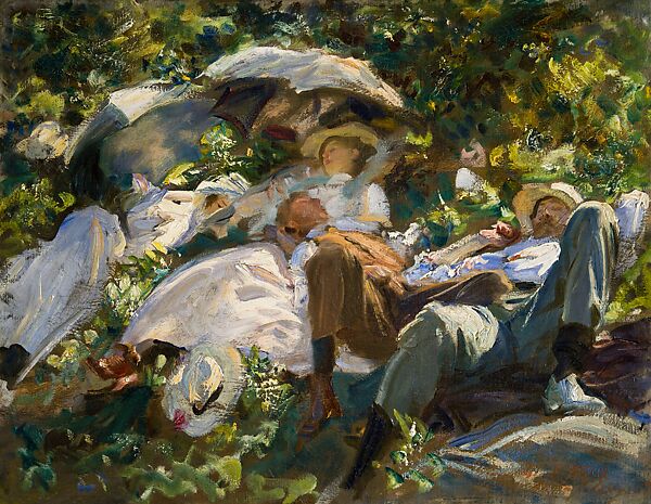 Group with Parasols (Siesta), John Singer Sargent (American, Florence 1856–1925 London), Oil on canvas, American 