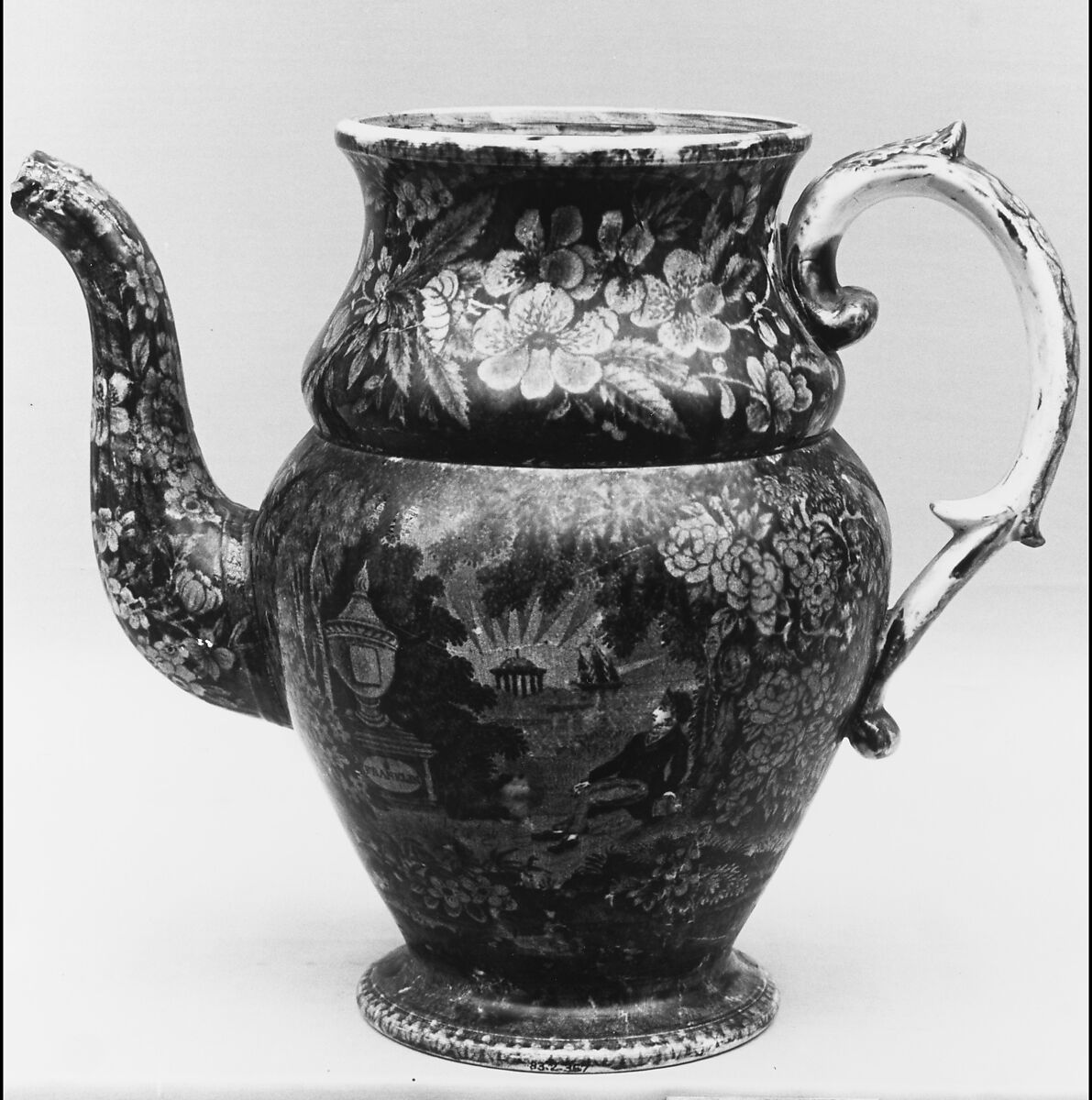 Coffeepot, Enoch Wood &amp; Sons (British, active Burslem, 1818–46), Earthenware, transfer-printed, British (American market) 