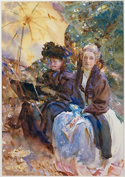 Miss Eliza Wedgwood and Miss Sargent Sketching, John Singer Sargent (American, Florence 1856–1925 London), Watercolour and gouache on paper, American 