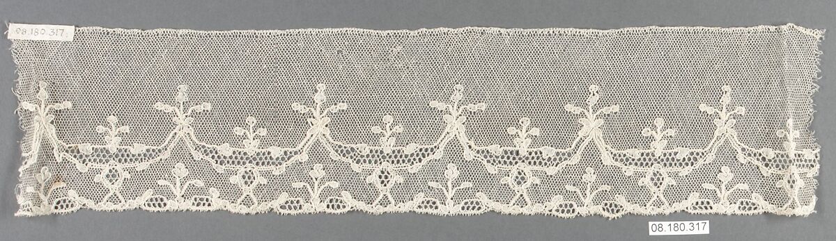 Fragment, Bobbin lace, French, Chantilly