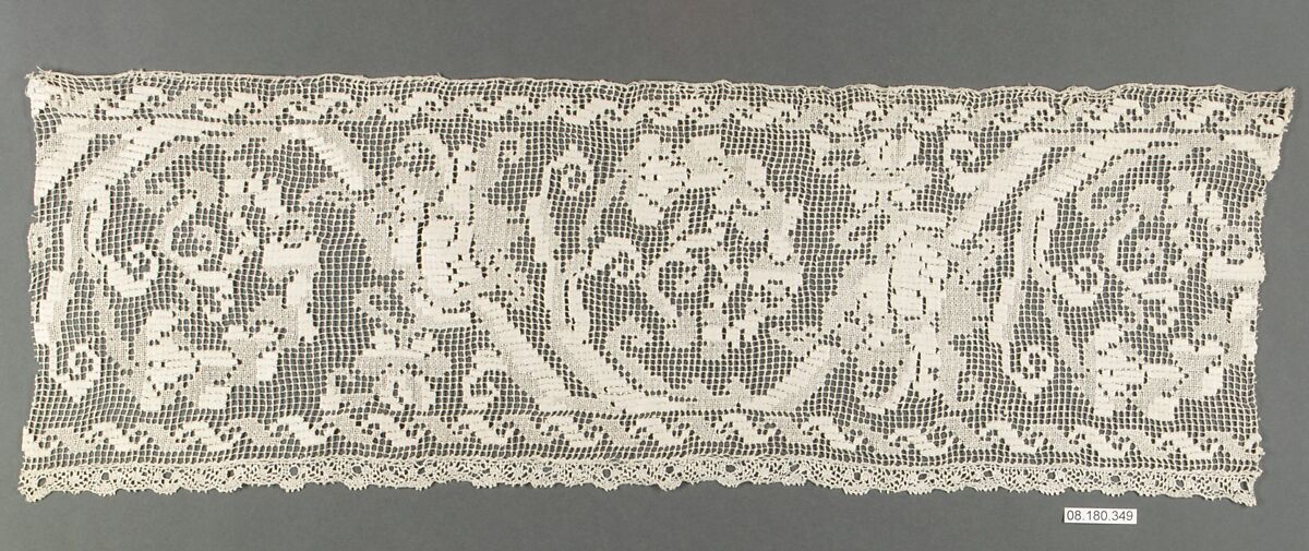 Fragment, Embroidered net, German, Dresden