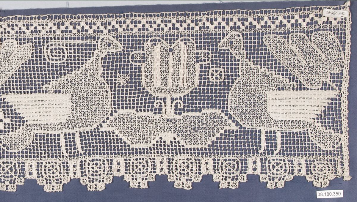Fragment, Embroidered net, German, Munich