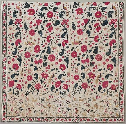 Curtain, Cotton embroidered with silk, Indian (Gujarat), for the European market 