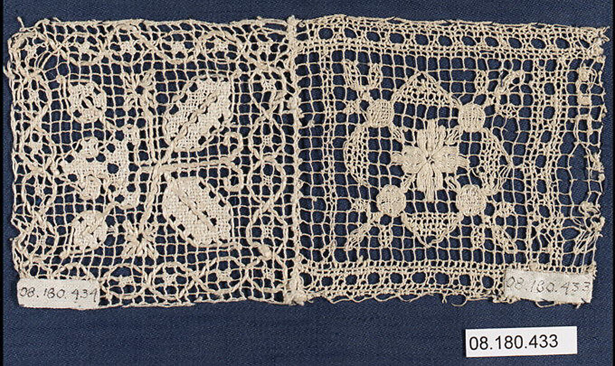 Square, Embroidered net, punto à rammendo, punto à tela, Italian 