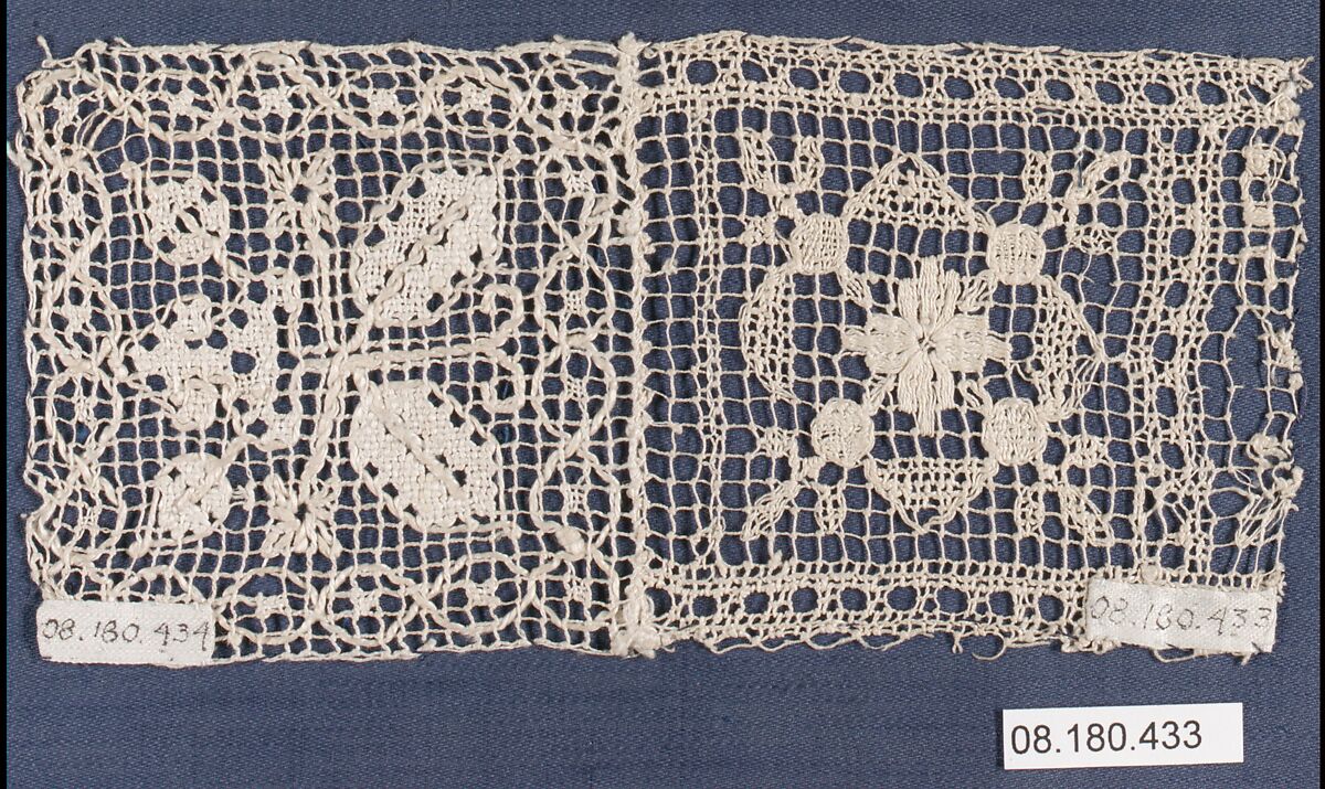 Square, Embroidered net, punto à rammendo, punto à tela, Italian