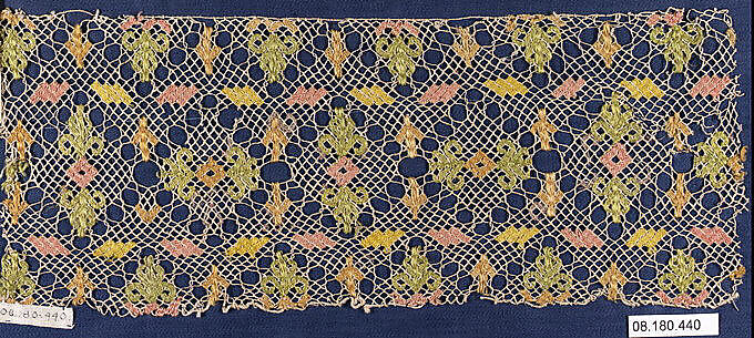 Fragment, Embroidered net, punto à rammendo, Italian or Persian 