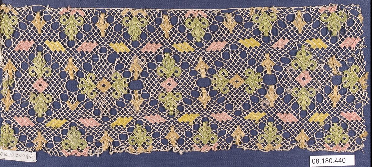 Fragment, Embroidered net, punto à rammendo, Italian or Persian