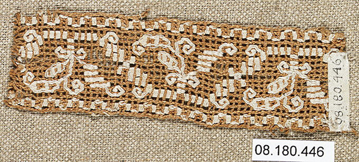 Scrap of border, Embroidered net, buratto, punto à rammendo, Italian 