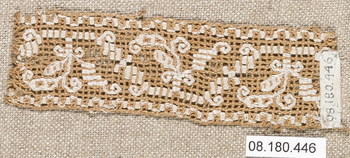 Scrap of border, Embroidered net, buratto, punto à rammendo, Italian