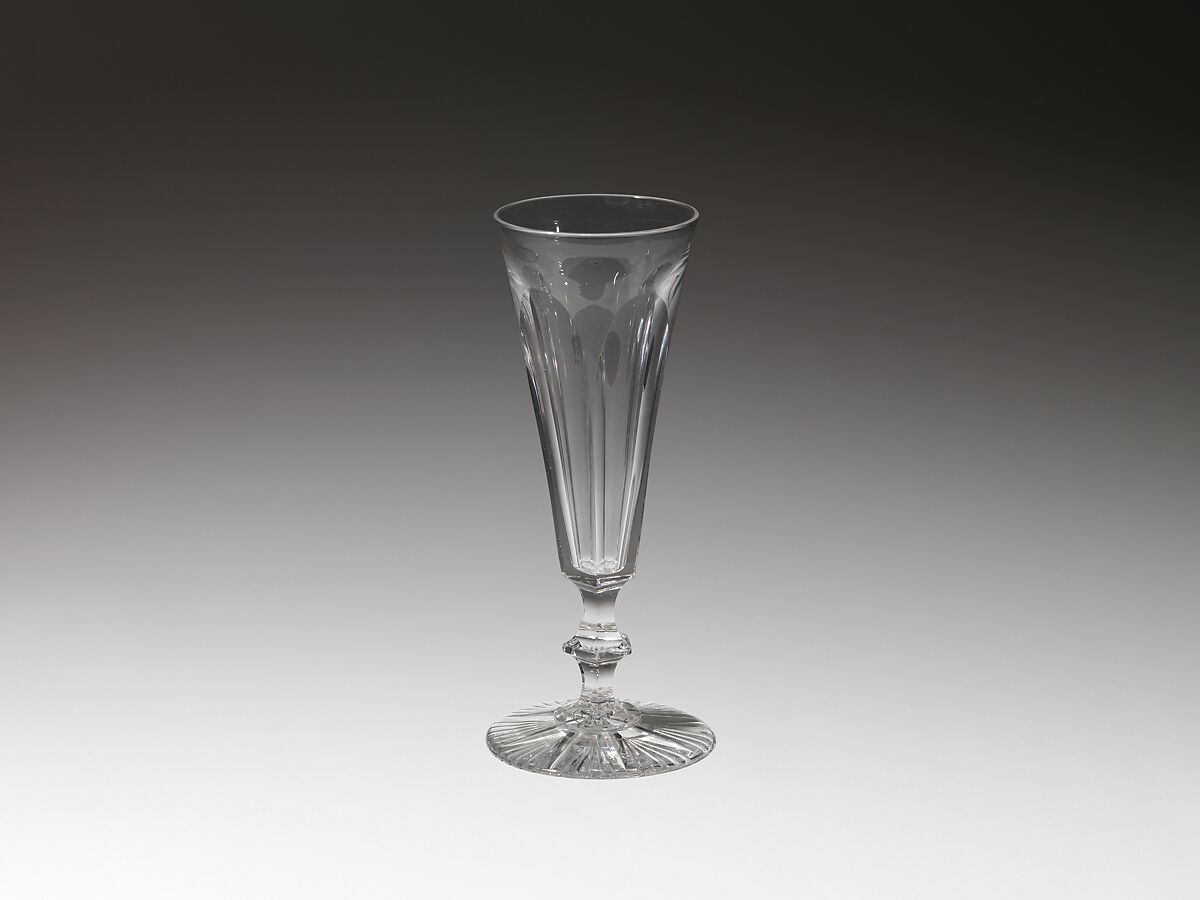 Champagne flute, Jersey Glass Company of George Dummer (1824–1862), blown and cut glass, American 