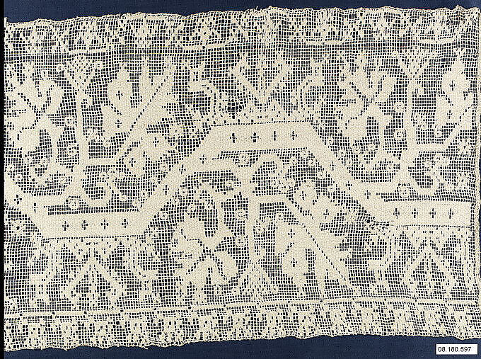 Border, Embroidered net, punto à rammendo, Italian, Sardinia 