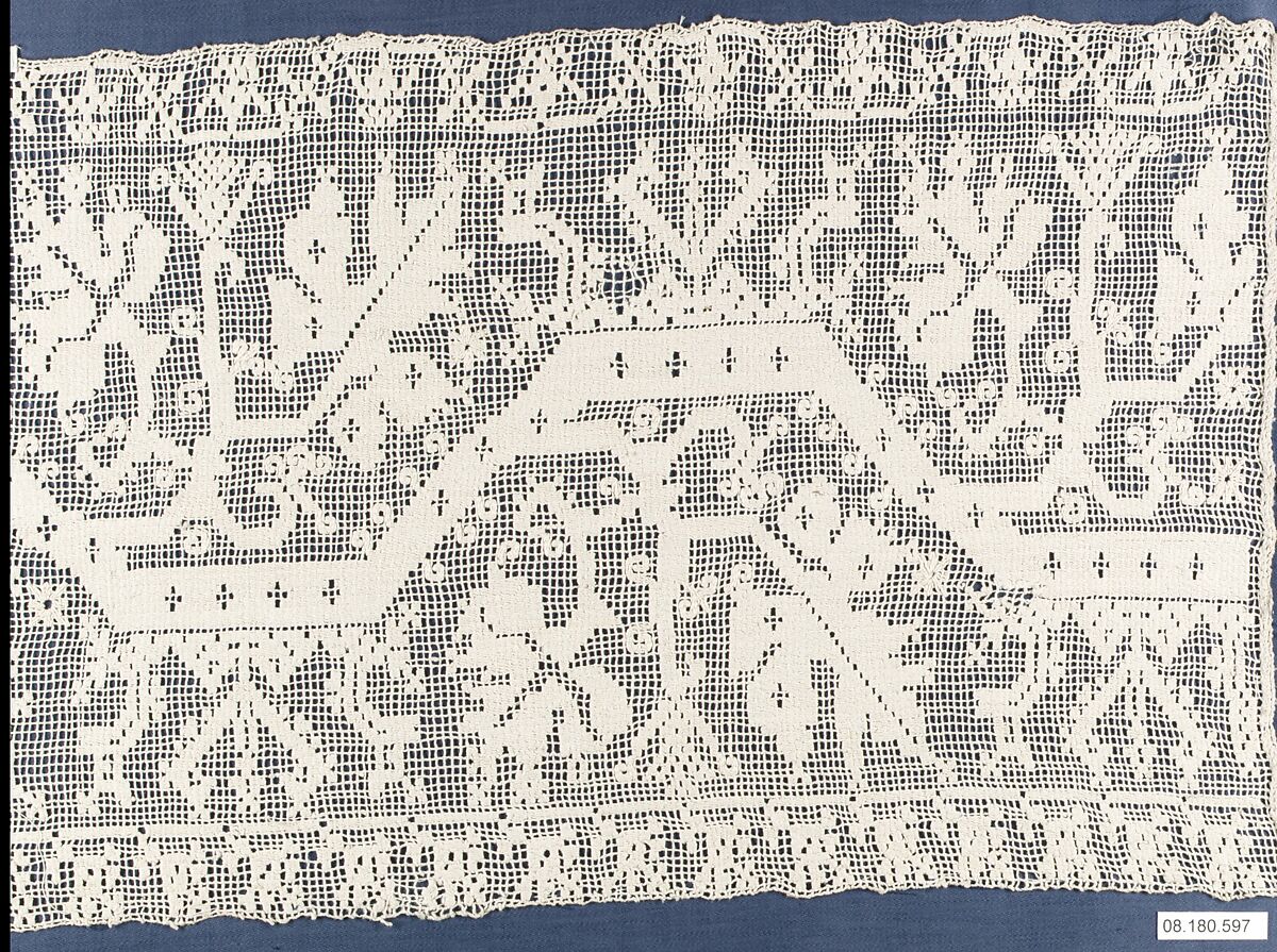 Border, Embroidered net, punto à rammendo, Italian, Sardinia