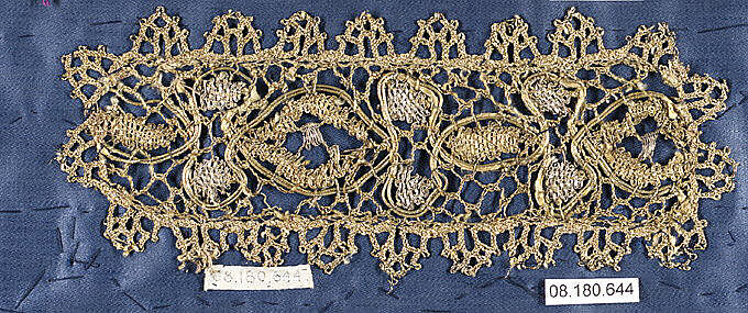 Fragment, Metal thread, bobbin lace, Italian 