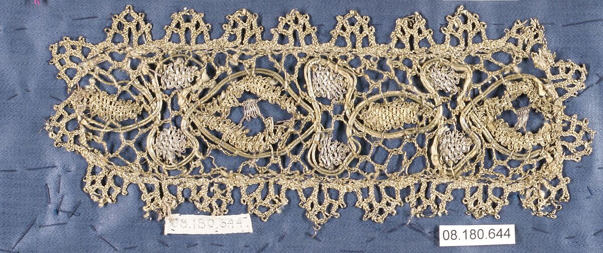Fragment, Metal thread, bobbin lace, Italian