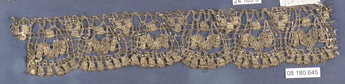 Fragment, Metal thread, bobbin lace, Italian