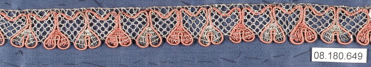 Fragment, Silk and metal thread, bobbin lace, Italian